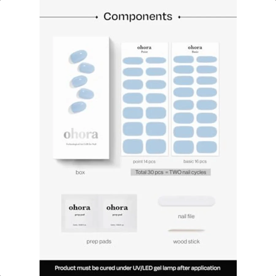 세미 큐어드 젤 네일 스트립 N 크림 스카이 블루 솔리드, 모든 UV LED 램프와 호환, 살롱 품질, 오래 지속, 간편하게 붙이고 벗길 수 있음