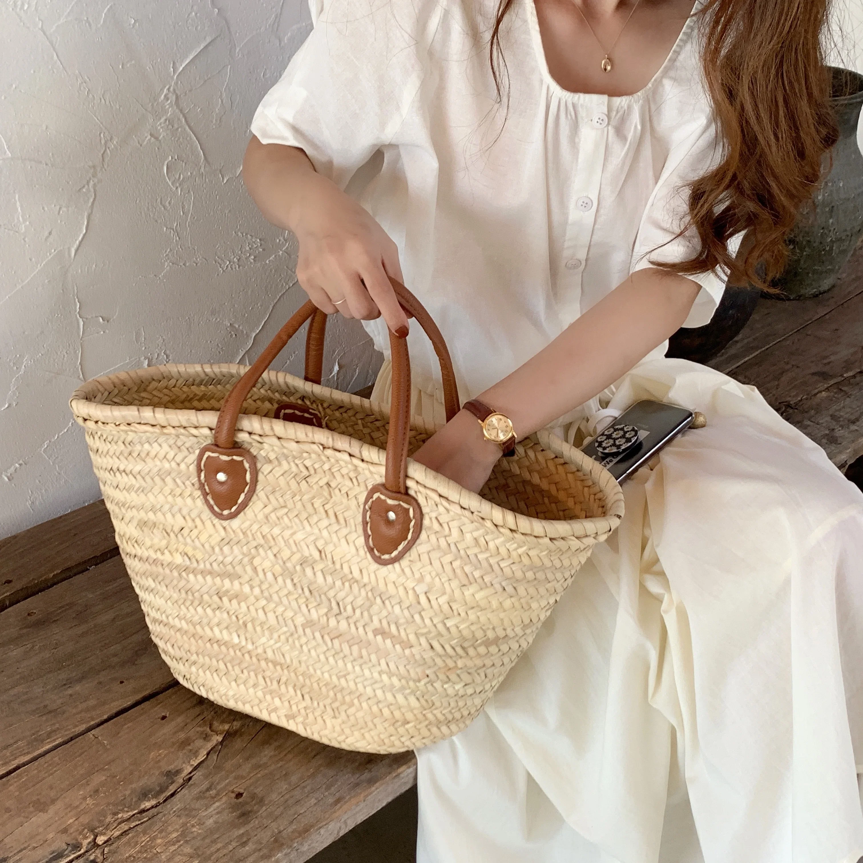 

Casual Wicker Woven Large Capacity Tote Rattan Women Handbags Designer Summer Beach Straw Bags Lady Bali Big Basket Buckets Bag