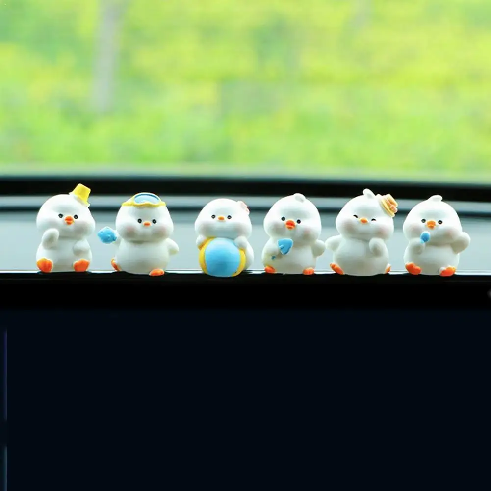 

6pcs/set Cartoon Car Ornaments White Duck Model Car Center Console Decor Cute Auto Interior Dashboard Accessories