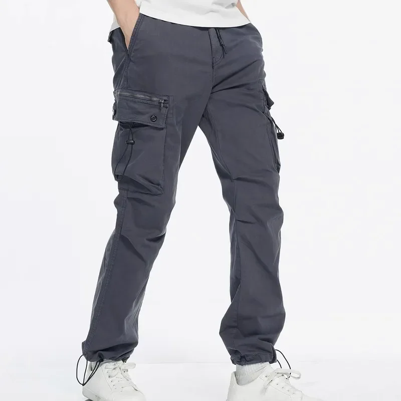 

High Quality Cargo Pants Men Solid Color Multi Pockets Casual Pants Mens Fashion Slim Fit Full Length Trousers Jogger Streetwear