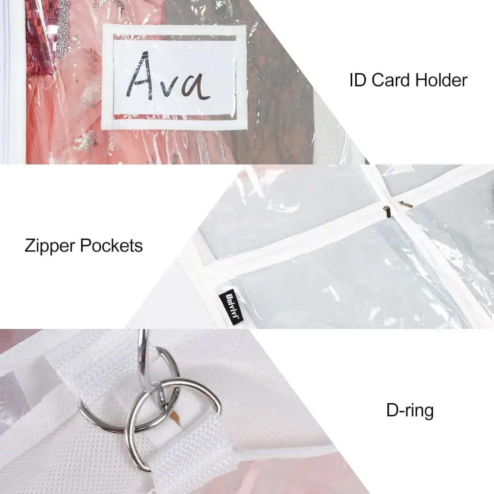 حقيبة ملابس تنكرية للرقص من مادة PVC الشفافة مقاس 40 بوصة حقيبة ملابس معلقة للرقص للأطفال، مع 4 جيوب متوسطة شفافة بسحاب أ