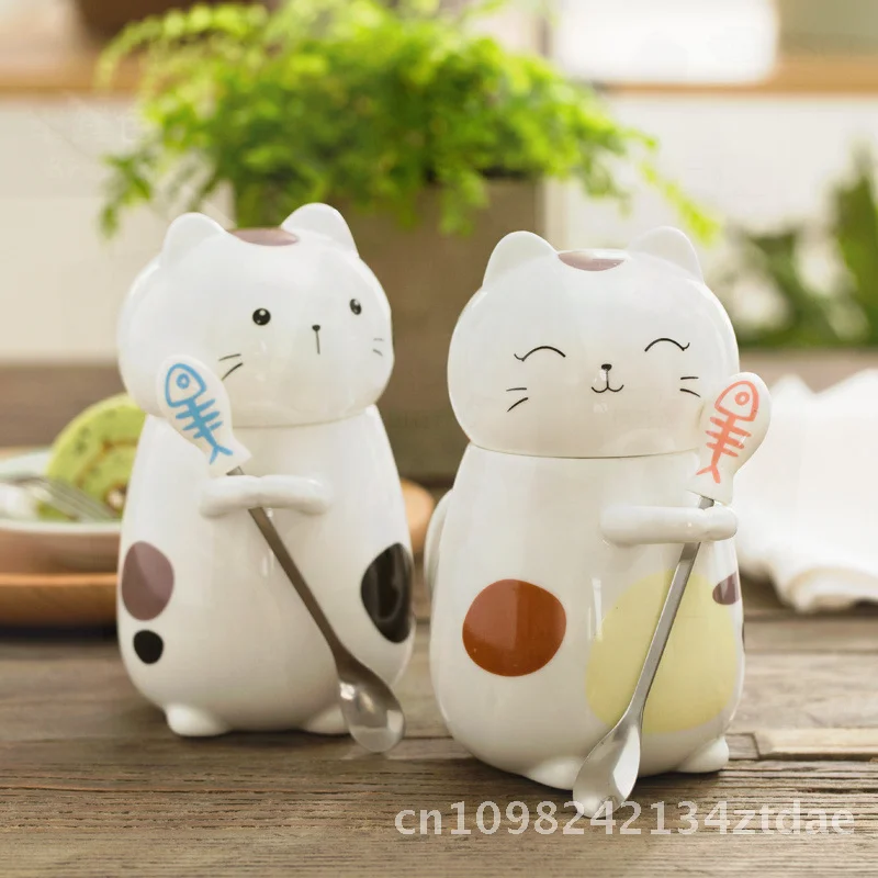 

Керамическая чашка Tide 400 мл с крышкой и ложкой, милая студенческая чашка с кофе и молоком для путешествий и дома, универсальный очаровательный дизайн