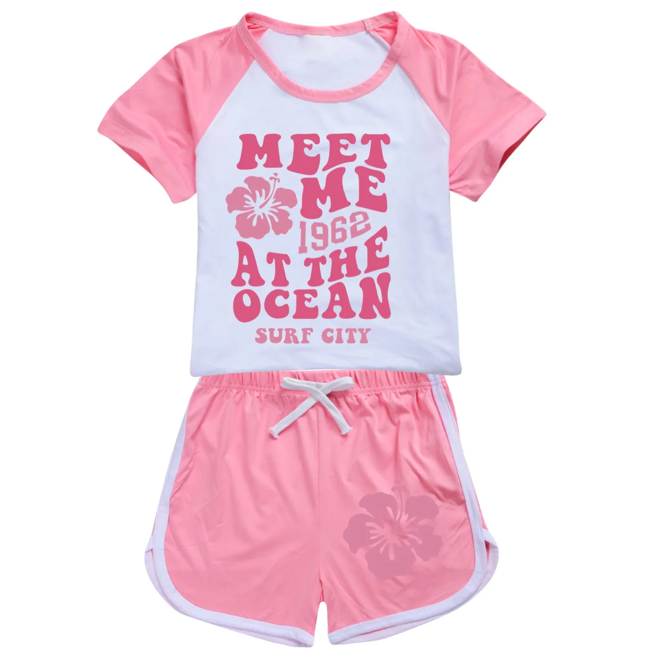 Kids Meet Me At The Ocean1962 Surf City Suits Summer Boys Girls Short Sleeve Top+Shorts 2Pcs/Sets Sports Suit Child Tracksuits