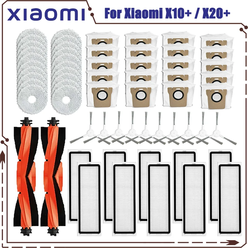 Uyumlu için (Xiaomi Robot vakum X10 + / X20 + / X20 artı) yedek parça aksesuarları ana yan fırça paspas bezi toz torbası filtre