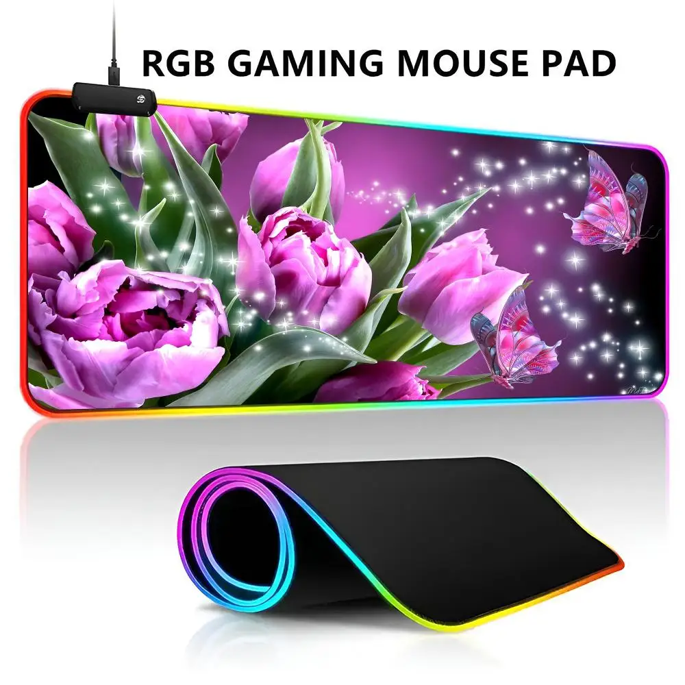 

Коврик для мыши Tulip RGB со светодиодной подсветкой, игровой коврик для мыши, водонепроницаемый большой коврик для геймерской мыши, большой коврик для клавиатуры Mause, игровой коврик для ПК с B