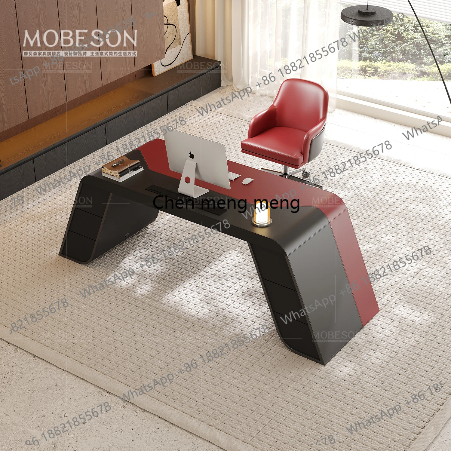 

Creative Desk Desktop Office Desk Red Saddle Leather Adult Home Study Computer Desk