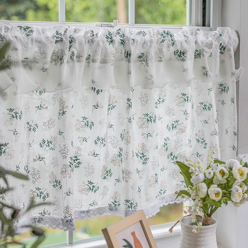 American Pastoral Half Curtains for Kitchen Bathroom Cabinet Cafe, Short Tulle Curtain Floral Window Treatments, Home Decoratio