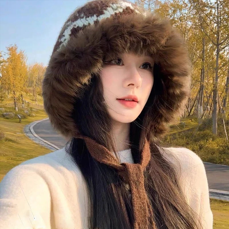 Moda feminina estilo étnico chapéu de malha engrossado à prova de vento quente retro chapéu de ciclismo ao ar livre