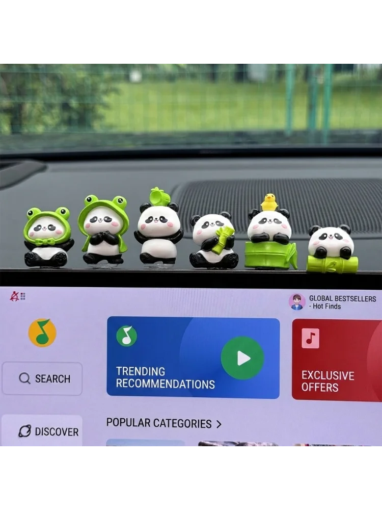 6 Stück Kawaii Panda Auto-Armaturenbrett-Figuren, Niedliche Harz-Mini-Ornamente, Innendekoration, Schreibtisch- und Heimdekoration, Geschenk für Frauen, SUV, Auto – Detail 5