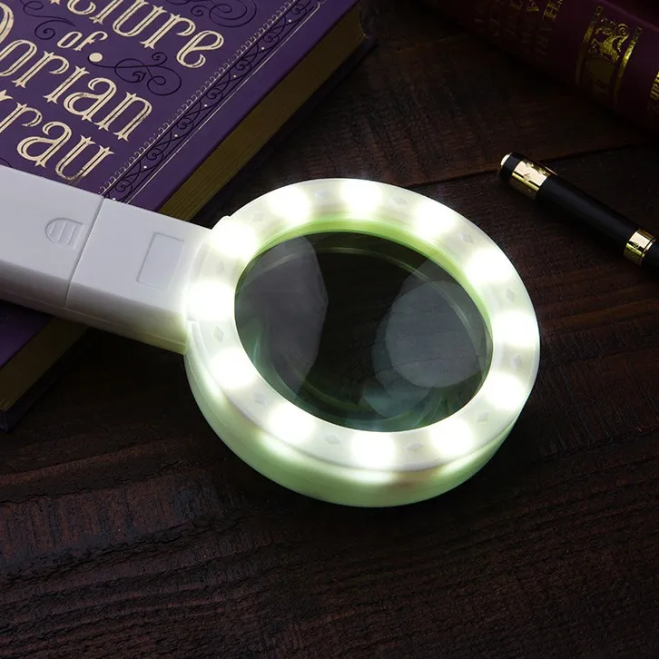 30X Lighted Magnifier Handheld Double Glass Lens Magnifier 12 LED Light Light-Up Magnifying Lens for Reading Book/Newspaper/Map