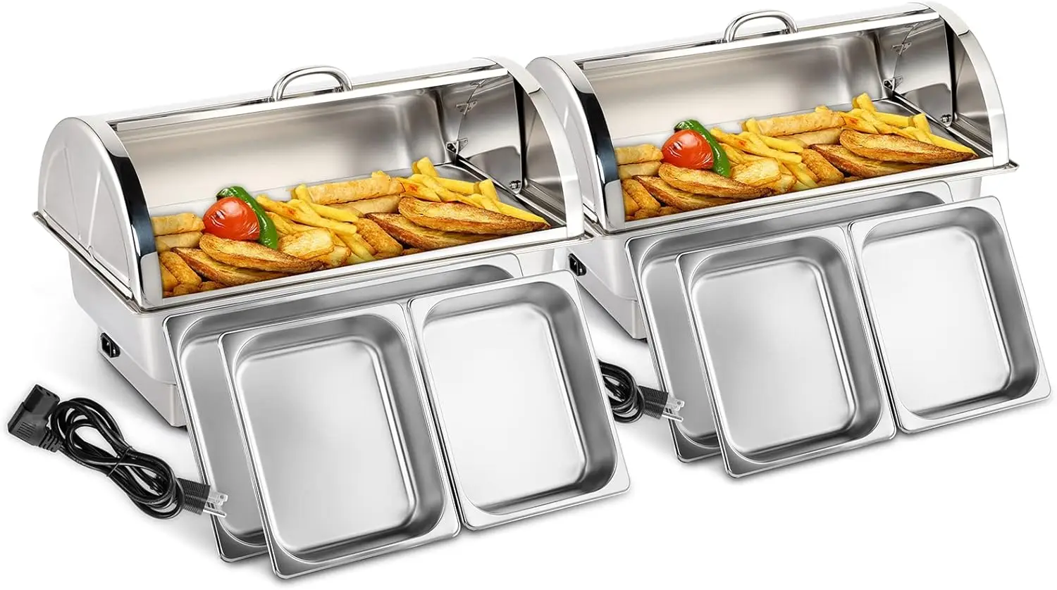 

ROVSUN 2 Pack Electric 9 QT Chafing Dishes Buffet Set,NSF Stainless Steel Roll Top Catering Chafer Server Food Warmer