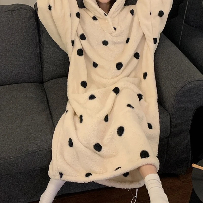 

Зимняя женская цельная ночная рубашка из утолщенного кораллового флиса, теплая супер длинная ночная рубашка