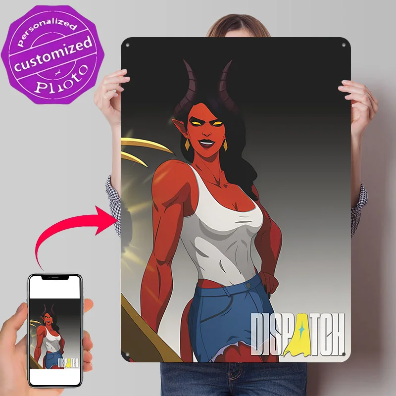Red-skinned Demon Woman Cartoon Illustration Metal Poster Perfect Gift for Fans Lovers Customized Wall Art Metal Sign for Decor