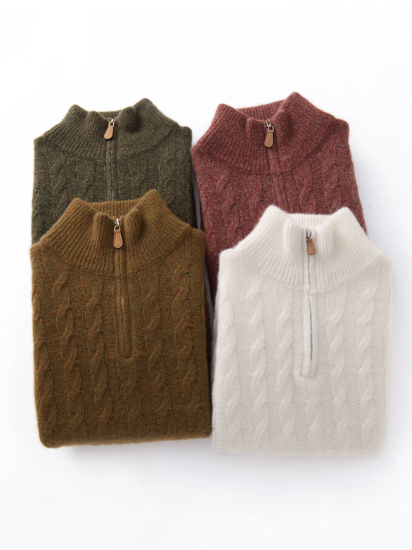 

Mock Neck Zipper Sweater New Fashion Design Warm Cashmere Knitted Pullover 25% Silk Soft Thicken Winter Woman Clothing Offers