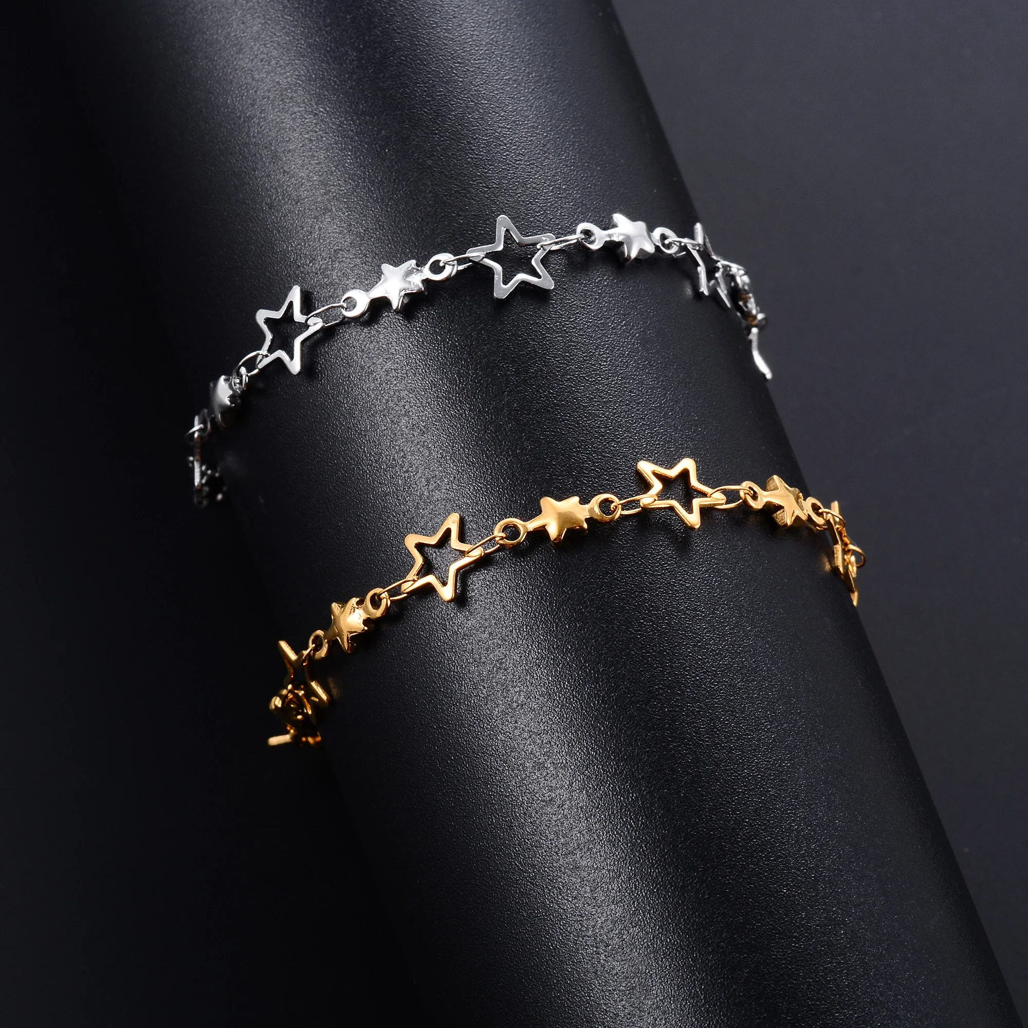 لطيف الفولاذ المقاوم للصدأ سوار ربط سلسلة نجمة للنساء اليد سلسلة معصمه الفضة والذهب اللون خلخال مجوهرات معدنية هدية