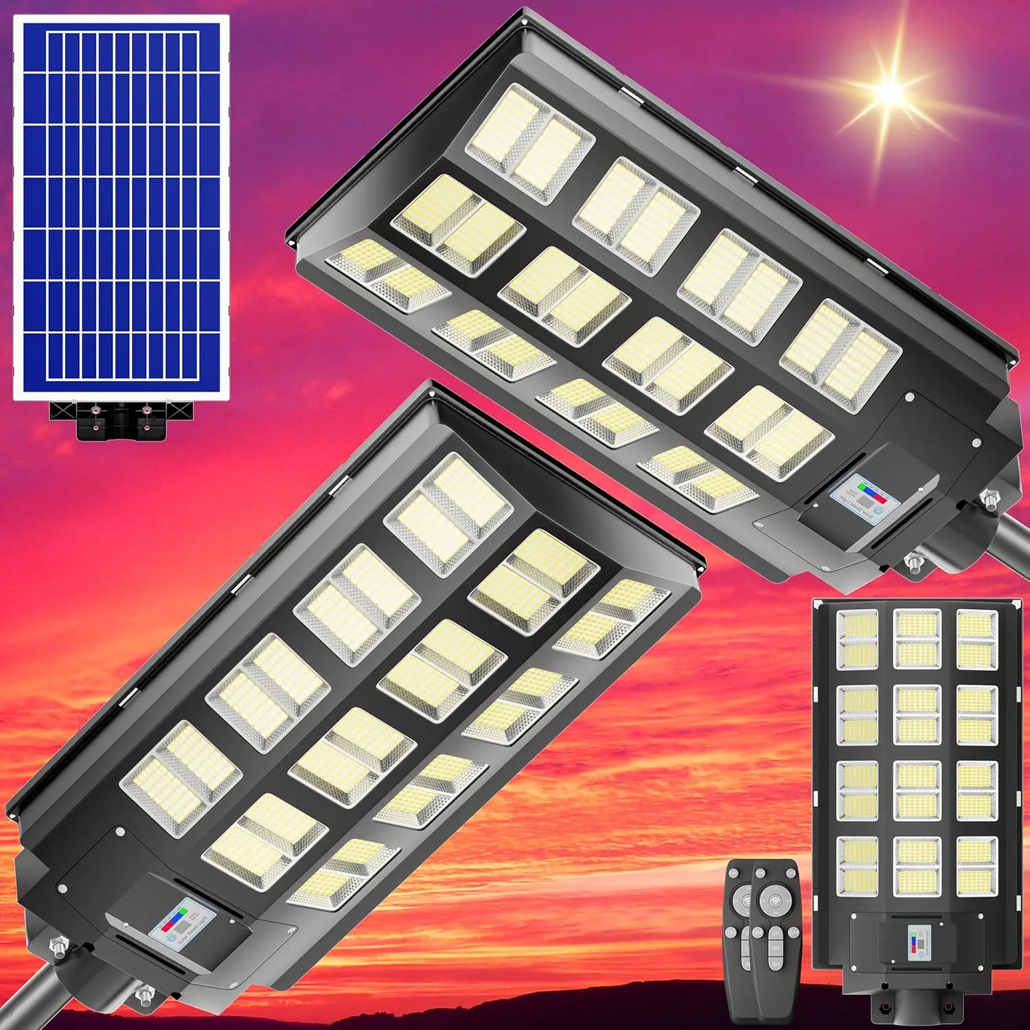 3200W Solar Street Lights Outdoor 240000 Lumens Solar Flood Lights with Remote Control & Motion Sensor, Waterproof IP66