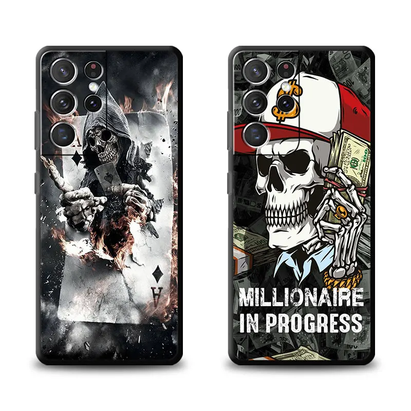 Black Case for Samsung Galaxy S23 S21 Ultra 5G S20 FE S10 S22 Plus Note 20 10 Lite Phone Soft Cover Grim Reaper Skull Skeleton