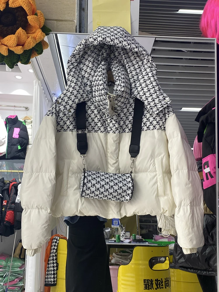 

Winter with Backpack Spliced Hooded Down Jackets Female Thick Quilted Parka Outwears Women White Duck Down Versatile Warm Jacket