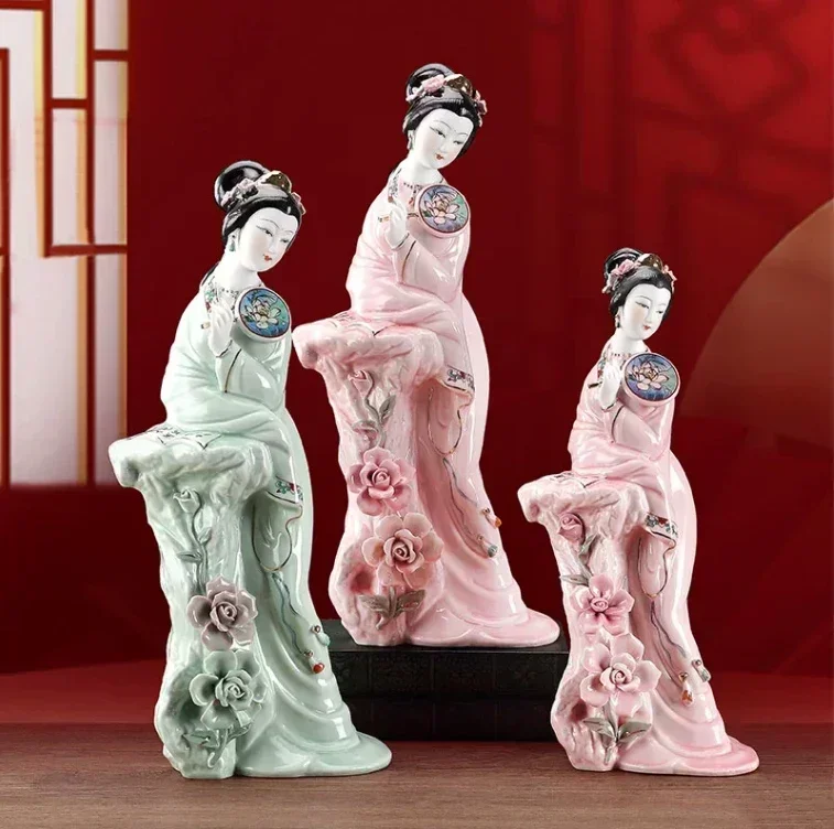 

Chinese Classical Palace Beauty Woman Ceramic Ornaments Home Livingroom Bookcase Figurines Crafts Tea Room Sculpture Decoration