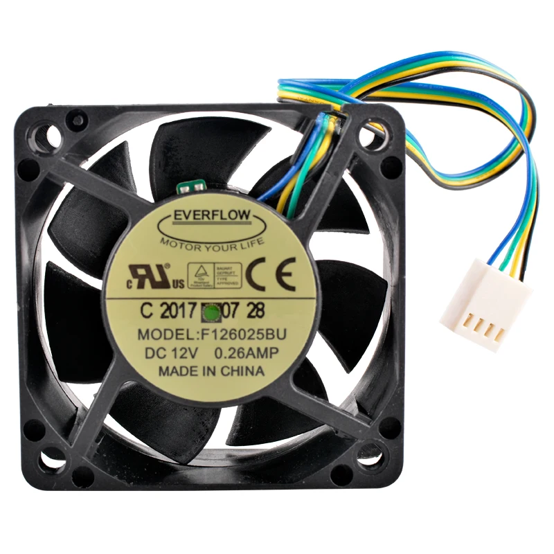 F126025BU 60x60x25mm 6cm ventilador DC12V 0.26A 4pin Dual bola rolamento cooler ventilador de refrigeração para chassis placa-mãe CPU