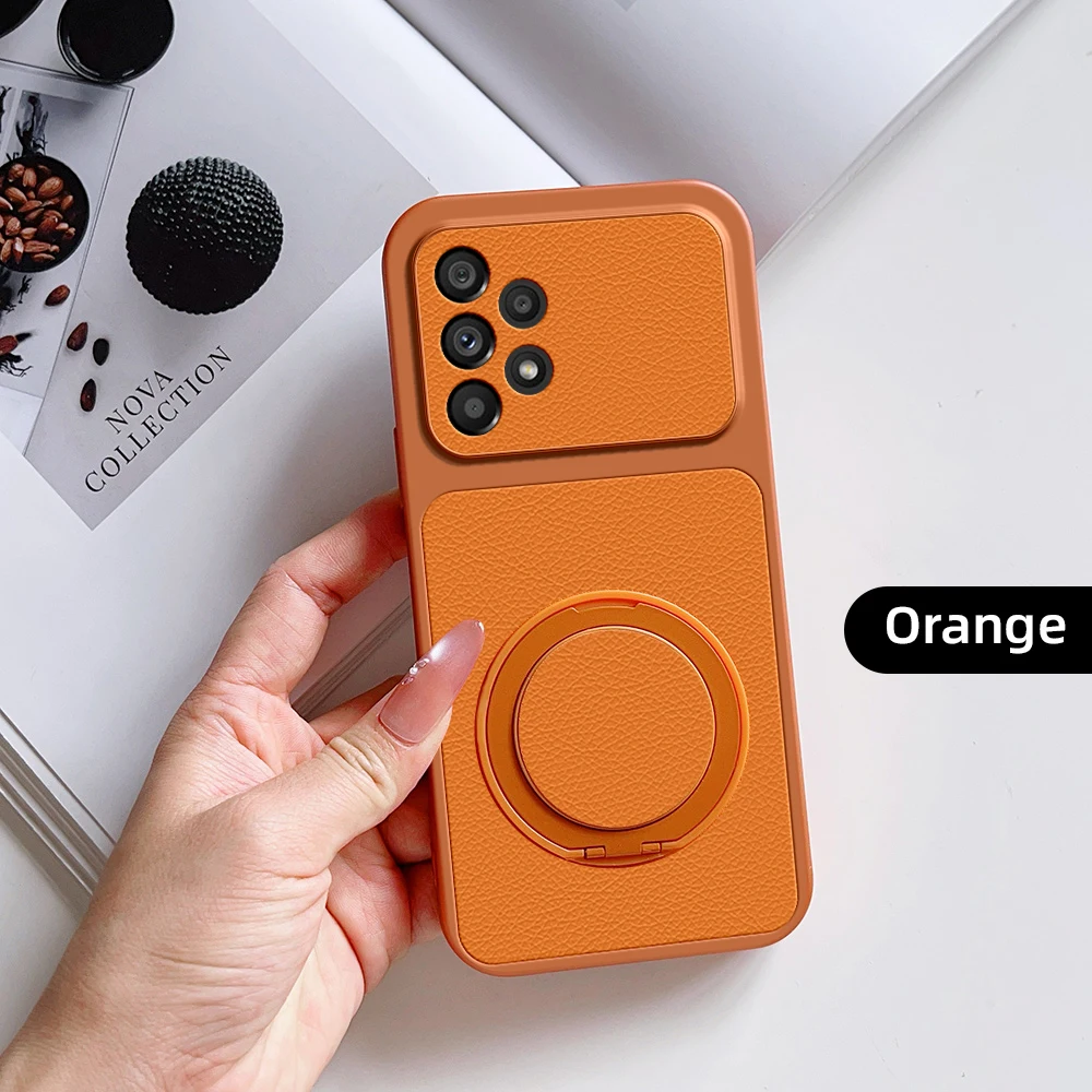 Fashion 360° Rotatable Kickstand Phone Case For Samsung Galaxy A13 A23 A33 A53 A73 F23 M23 PU Leather Texture Shockproof Cover