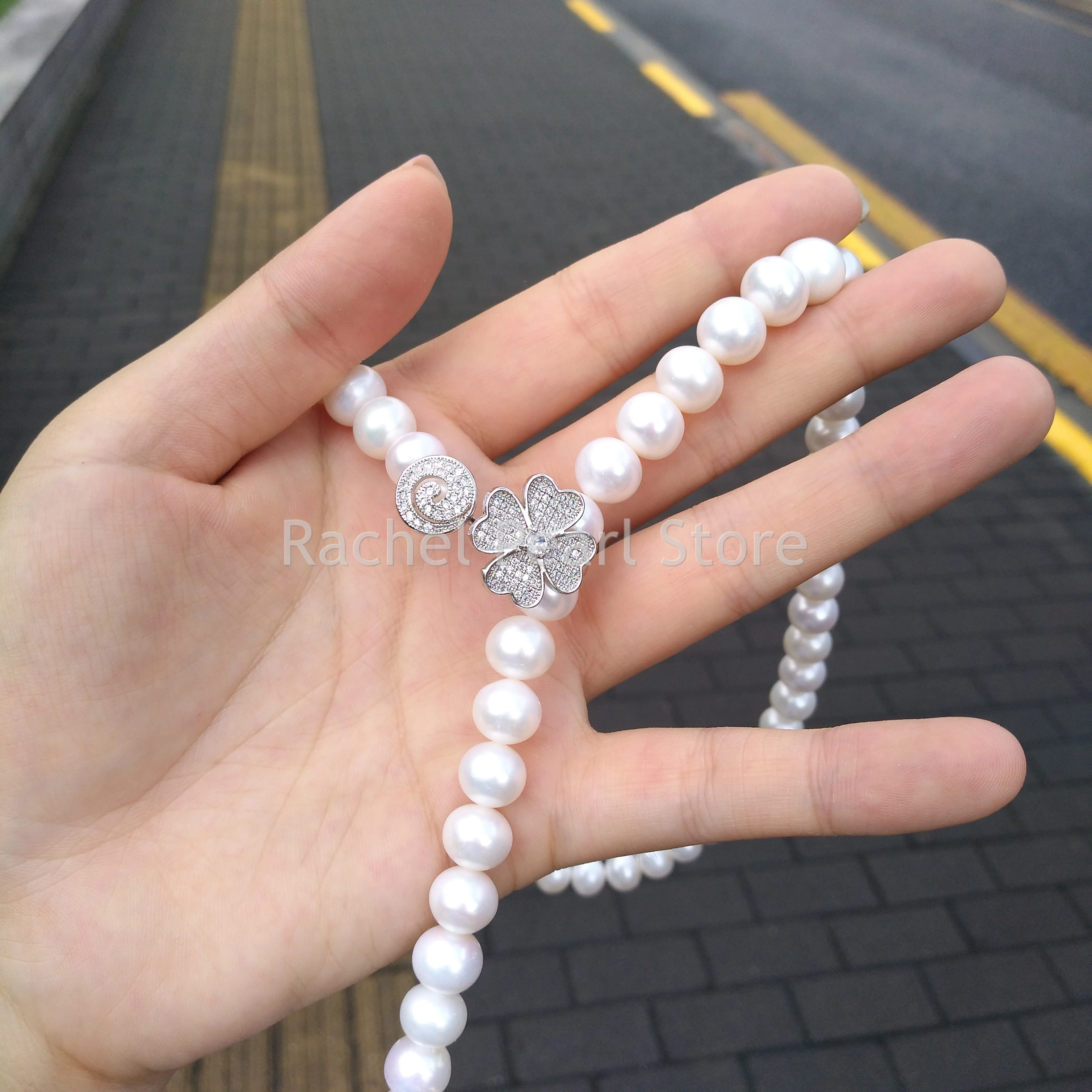 

Vintage Trend Wedding Party Jewelry Big 9-10mm Pearl Choker Necklace For Women Elegant White Adjustable Clasp