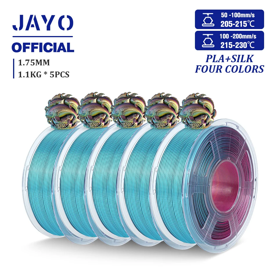 JAYO Zijde PLA + 3D Printer Filament 1.75mm Viervoudige Kleur 5 Rolls Zijde PLA 3D Printer Filament Glanzende Sillk Effect Filament
