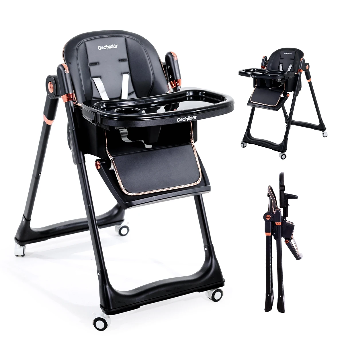 

Foldable baby dining chair, multi-functional baby high chair 6 Months Plus, with anti-slip pads, Easy to Clean Feeding