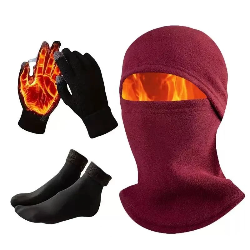 3Pcs Set Perlengkapan Olahraga Musim Dingin Termal, Sarung Tangan & Kaus Kaki, Set Bersepeda Luar Ruangan Unisex, Topi Syal Sarung Tangan Pria Wanita, Set Hangat Bersepeda