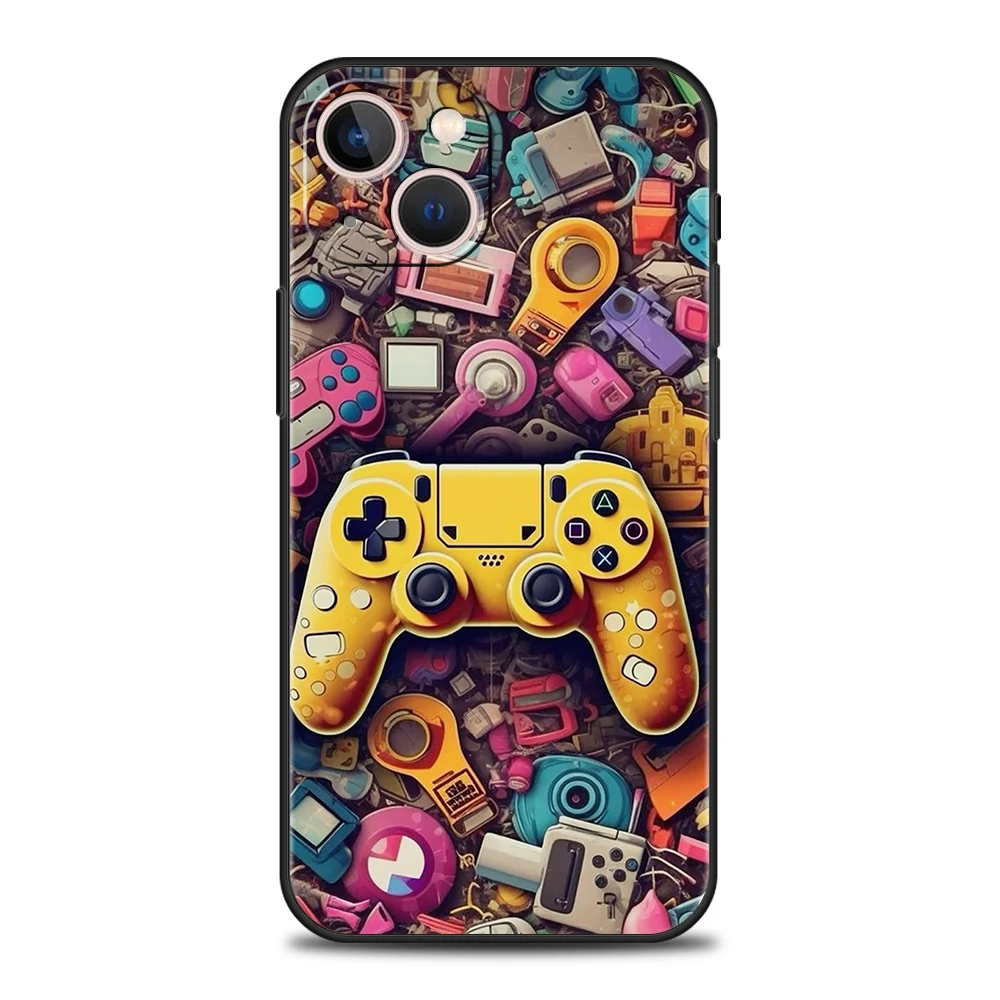 Game-Controller-Grafik-Handyhülle für iPhone 16 15 14 13 12 Pro Max 11 Pro Max 7 8 Plus XS XR, stoßfeste Silikon-Softshell – Detail 4
