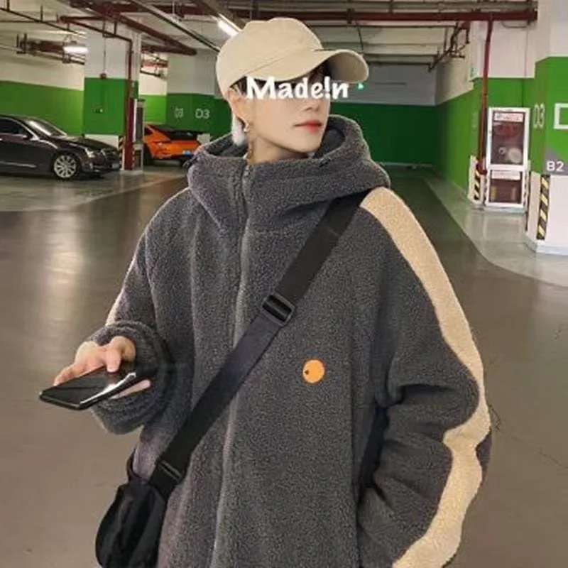 

Y2K Fashion American New Solid Color Cashmere Coat Street Trend Retro Casual Korean Cotton-padded Jacket For Men And Women Coat1