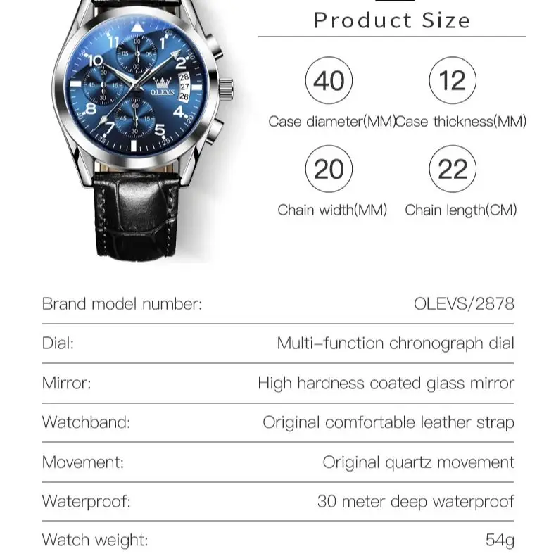 OLEVS Leather Strap Men\'s Watch Three Small Dials Multifunctional Date Waterproof Business Fashion Quartz Watch for Men Original