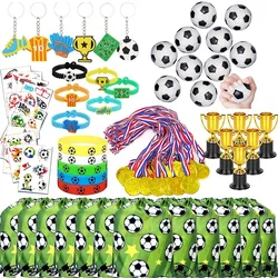Soccer Party Favors Drawstring Bags Silicone Keychains Wristband Tattoos Mini Trophy Toys Treat Bags for Football Birthday Party