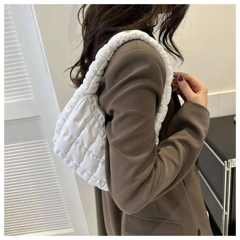 Women Small Quilted Tote Bags Winter Lightweight Down Cotton Padded Plaid Shoulder Bags Fashion Underarm Bags Puffy Handbags