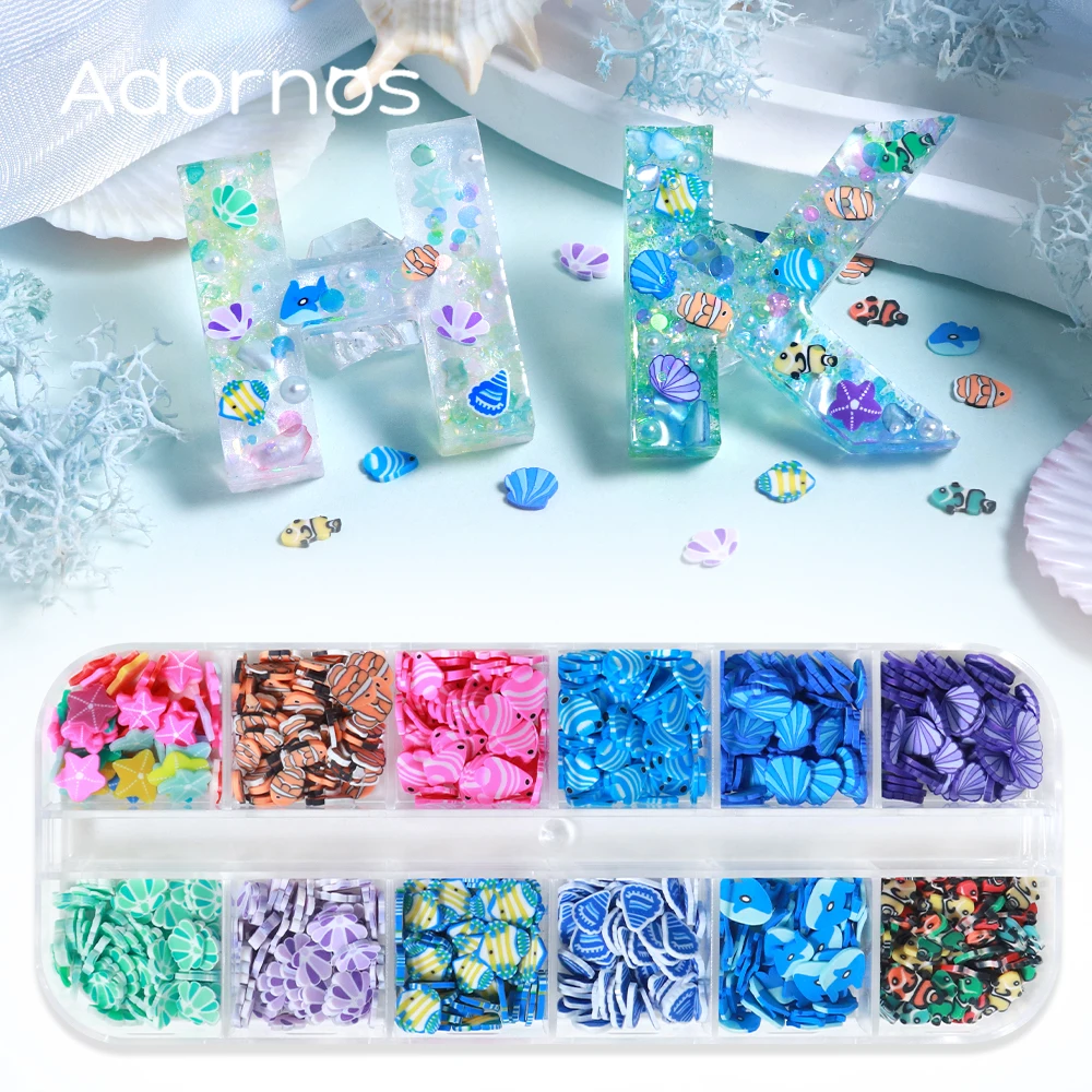 Summer Ocean Polymer Clay Slices Slimes Filling Resin Art Decoration Colorful Fish Seashell Epoxy Resin Filler DIY Pendant Craft