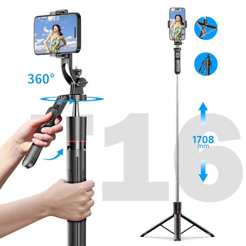 

F16 with Handle Remote Control Selfie Stick Tripod Extended Length 1708mm Mobile Phone Holder Can Be Rotated and Removed