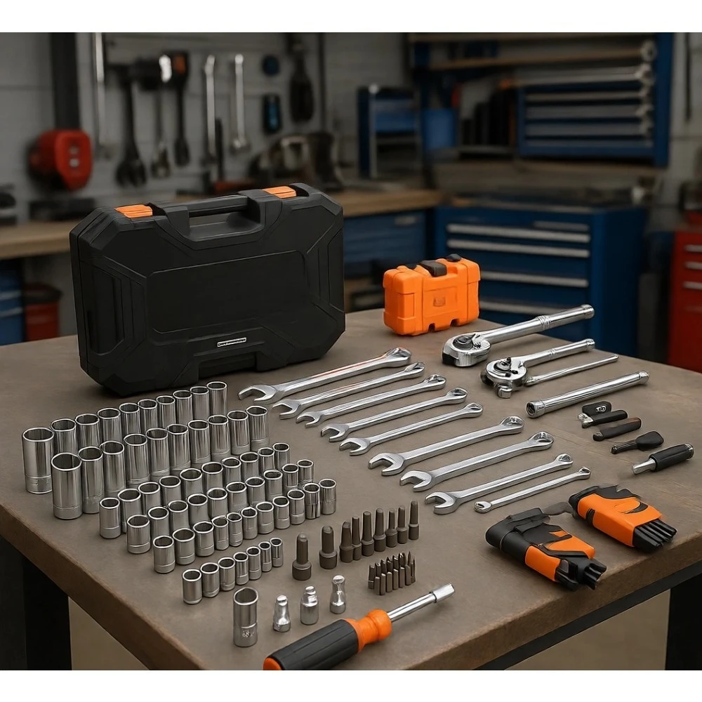 

145 Piece Mechanics Tool Kit with 1/4 and 3/8 Drive Deep Standard SAE Metric Sockets Bits Combo Wrenches Hex Keys Storage Case