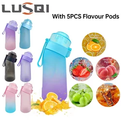 LUSQI 1PC 500ML Sports Flavored Water Bottle With 5 PCS  Flavor Pods Scent Water Cup With Straw Sugar-Free BPA-Free
