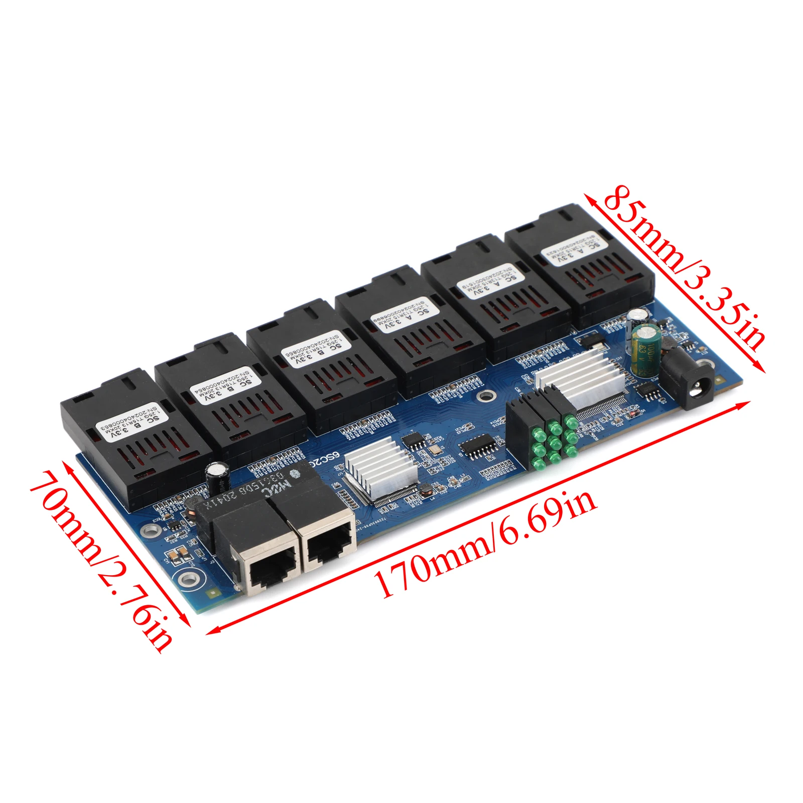 PCBA Board 2 RJ45 to 6 SC 3A+3B Ports 1.25G Connector 1000M/100M Fiber Optic Media Converter 1310nm/1550nm 20KM Ethernet Switch