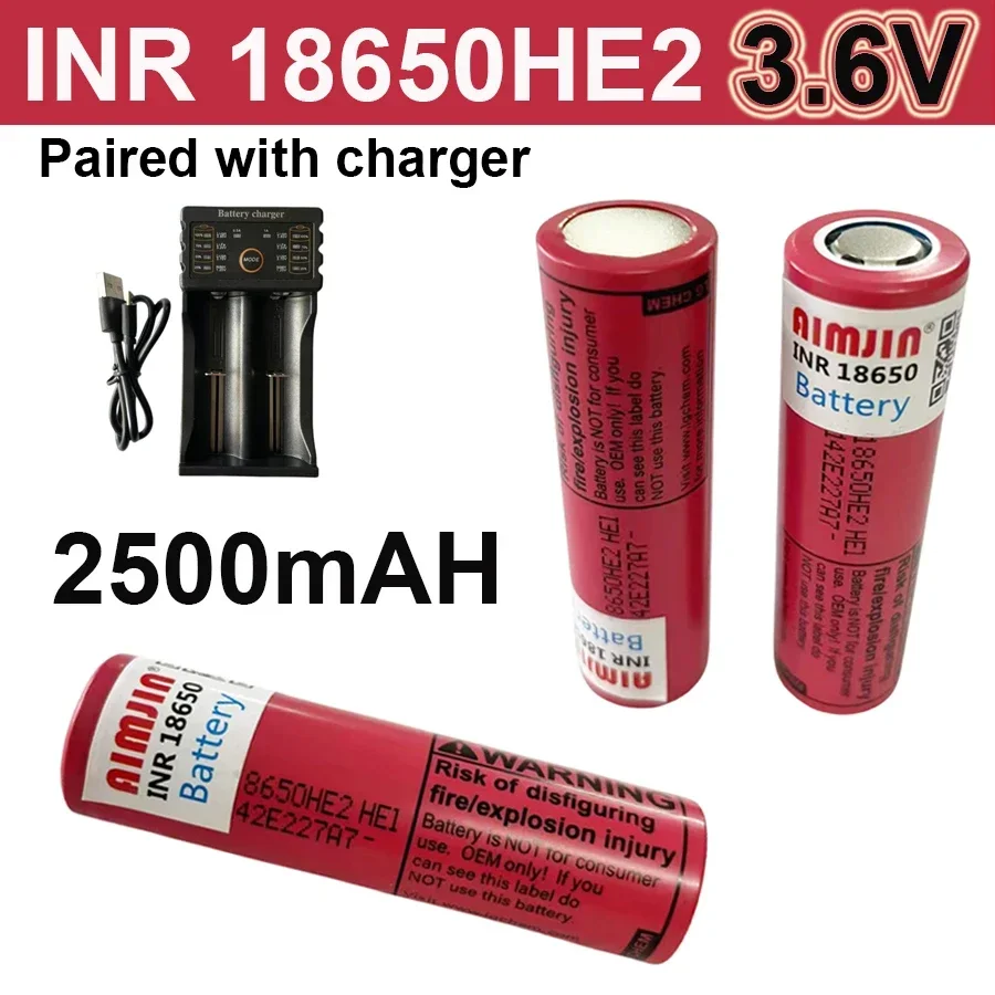 

100% Original 18650 HE2 3.6V Battery 2500mAh 20A Rechargeable Battery HE2 18650 Battery Power Tools