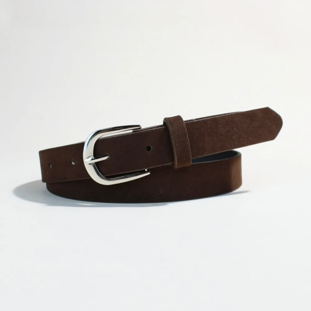 Luxury Design Suede Leather Belt Versatile Vintage Women Waist Belt Pin Buckle Retro Frosted Thin Waistband Jeans Decoration