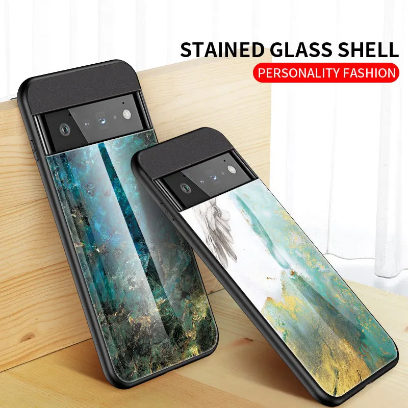 Marble Tempered Glass Case for Google Pixel 8 7 6 5 4 Pro 7A 6A 5A 4XL Shell Anti-fall Glossy Soft Edges Hard PC Back Cove Funda