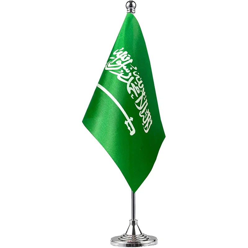 1 mini stick Saudi Arabian table flag with bracket base for international holiday-themed party decor for home desk decor