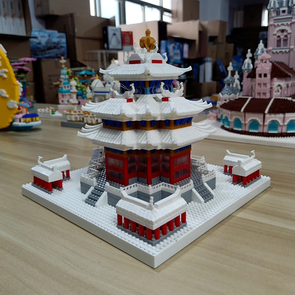 Knew Built Snowy Tower of Ancient China Exquisite Building Blocks Construction Toy Optional LED Light for Stunning Scenic Beauty