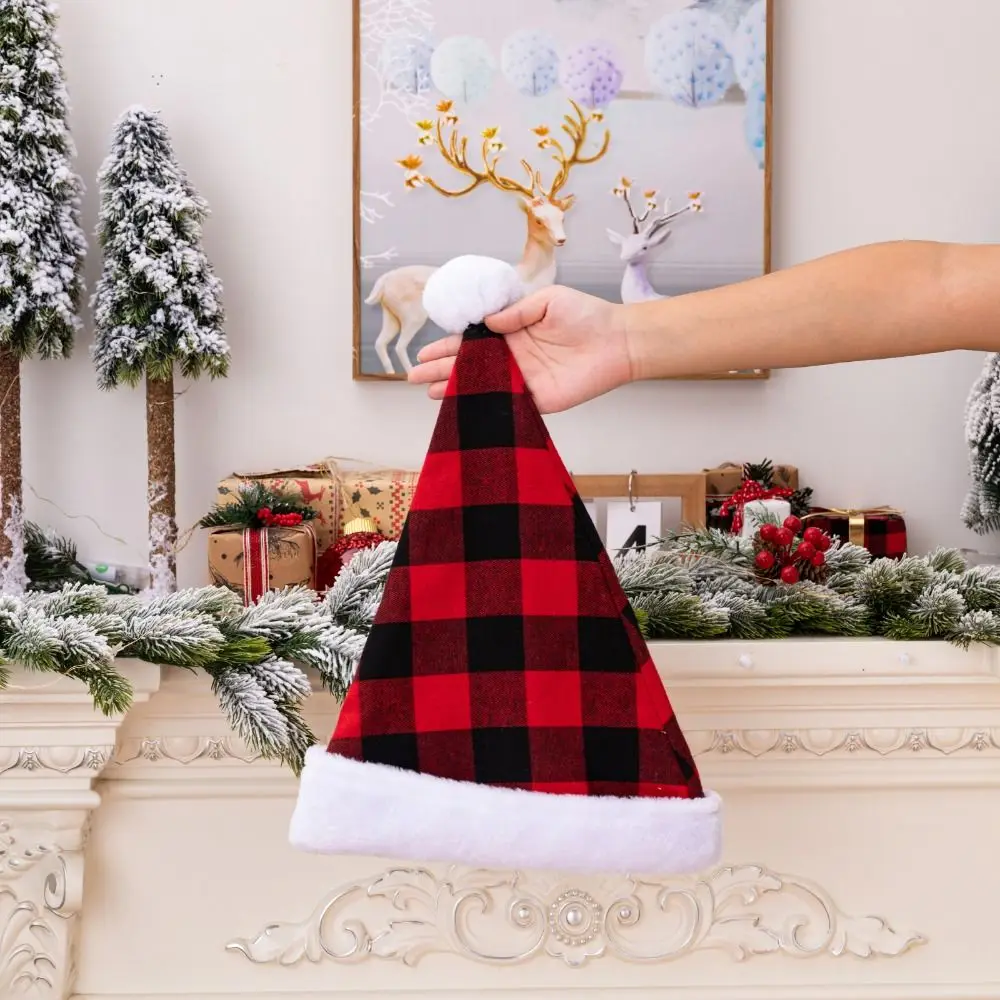 

All-match Merry Christmas Decoration Christmas Hat Santa Claus Plaid Santa Claus Hat Velvet Beanie Red Plush Hat Female/Girls