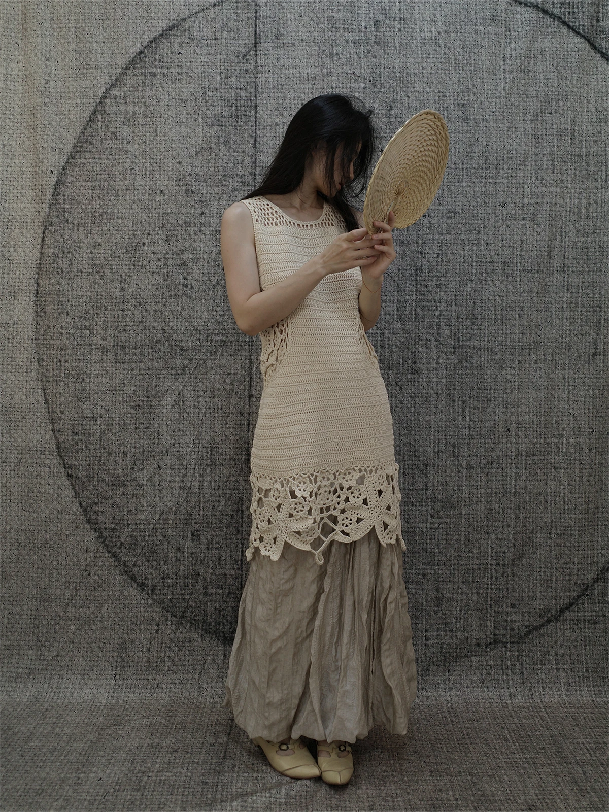 

uozi Wangyu Heavy Industry Hand Hooked Hollow out 3D Floral Hand Knitted Svel Dr Cotton High Waist A-Line Skirt