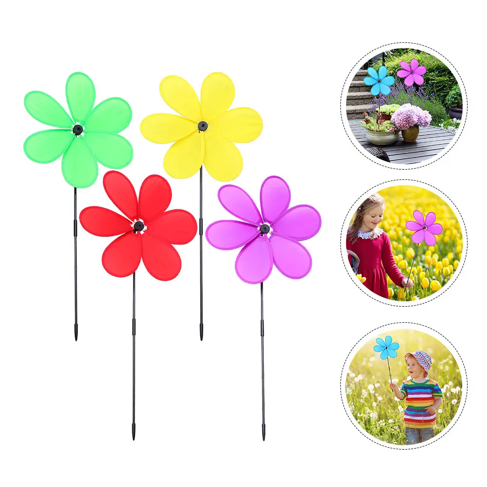 

4pcs Fabric Windmill Pinwheels Colorful Wind Spinners Durable Outdoor Garden Party Decoration Lawn Yard Wind Spinners