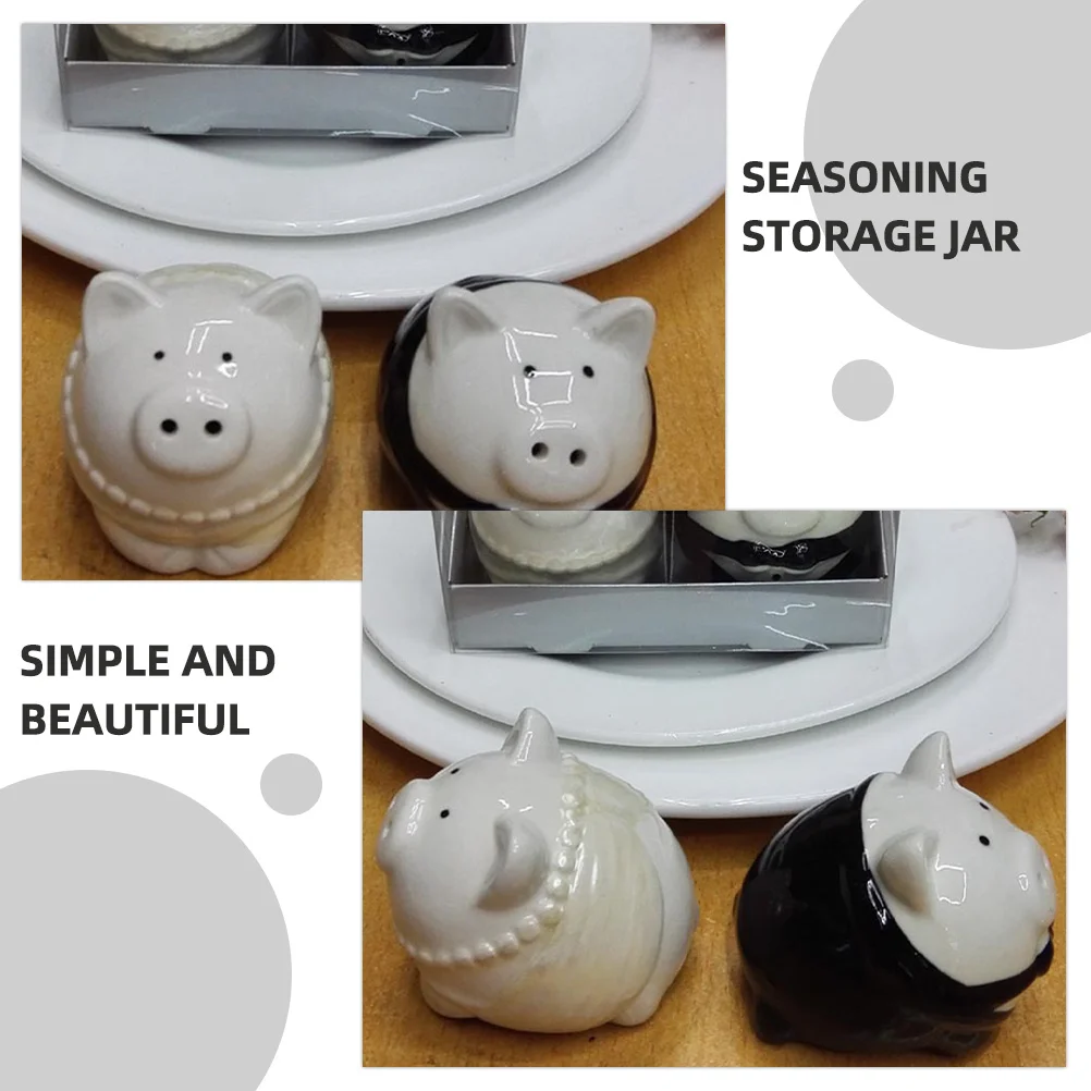 

1Pair Ceramic Pig Seasoning Jars Salt Sugar Shakers Bride Groom Kitchen Spice Storage Containers Decorative Wedding Favor