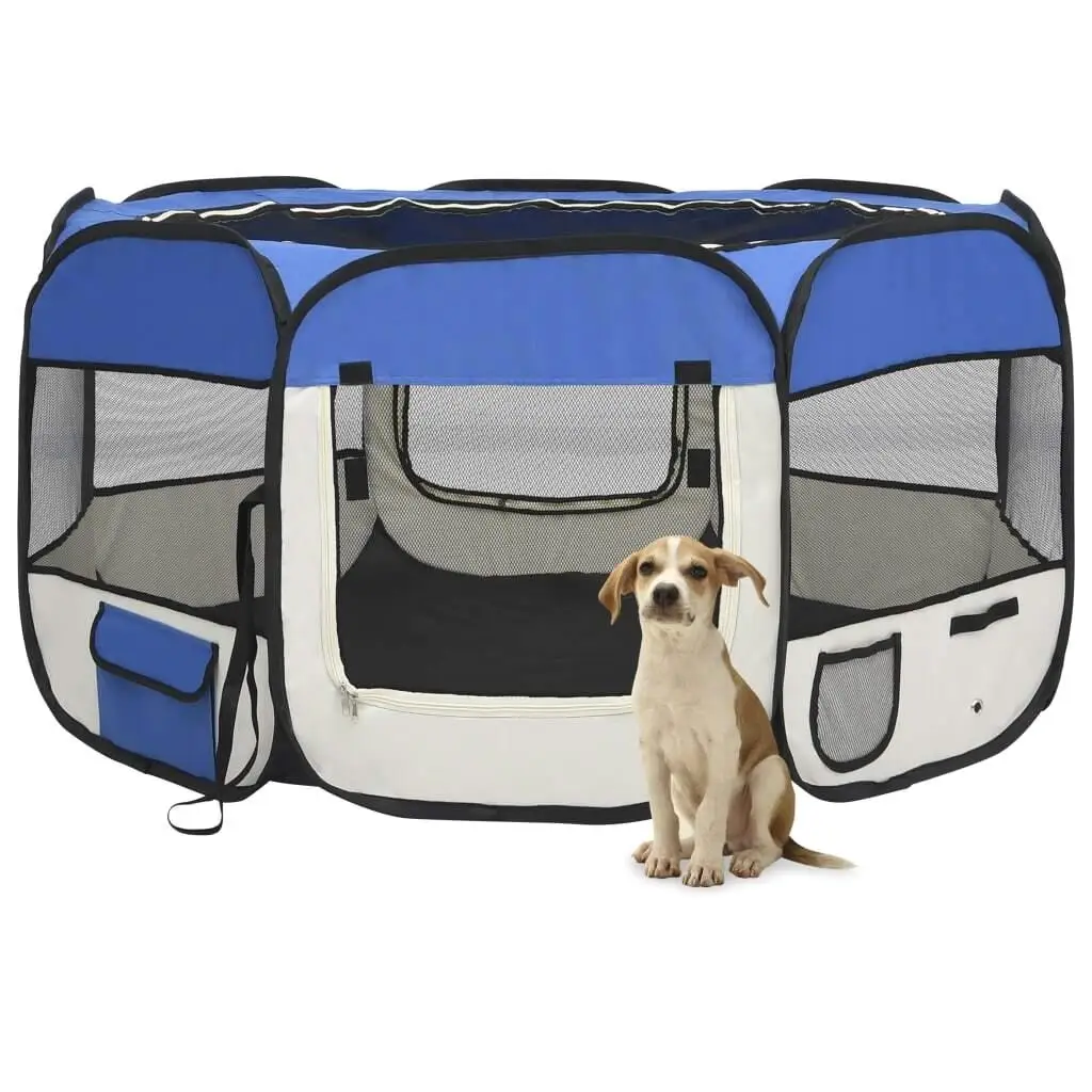 

Portable Blue Foldable Dog Playpen with Carrying Bag - 49.2x49.2x24 Pet Enclosure