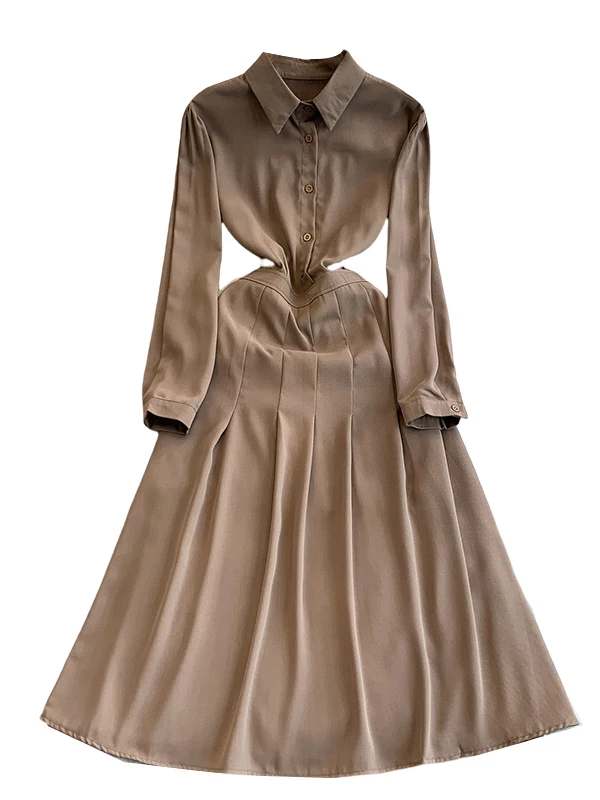 Ele Satijn Lange Sve Wrap Taille A-lijn Dr Dames Herfst Winter Afslankende Hoge Taille Jurk Traditionele Chinese Sle